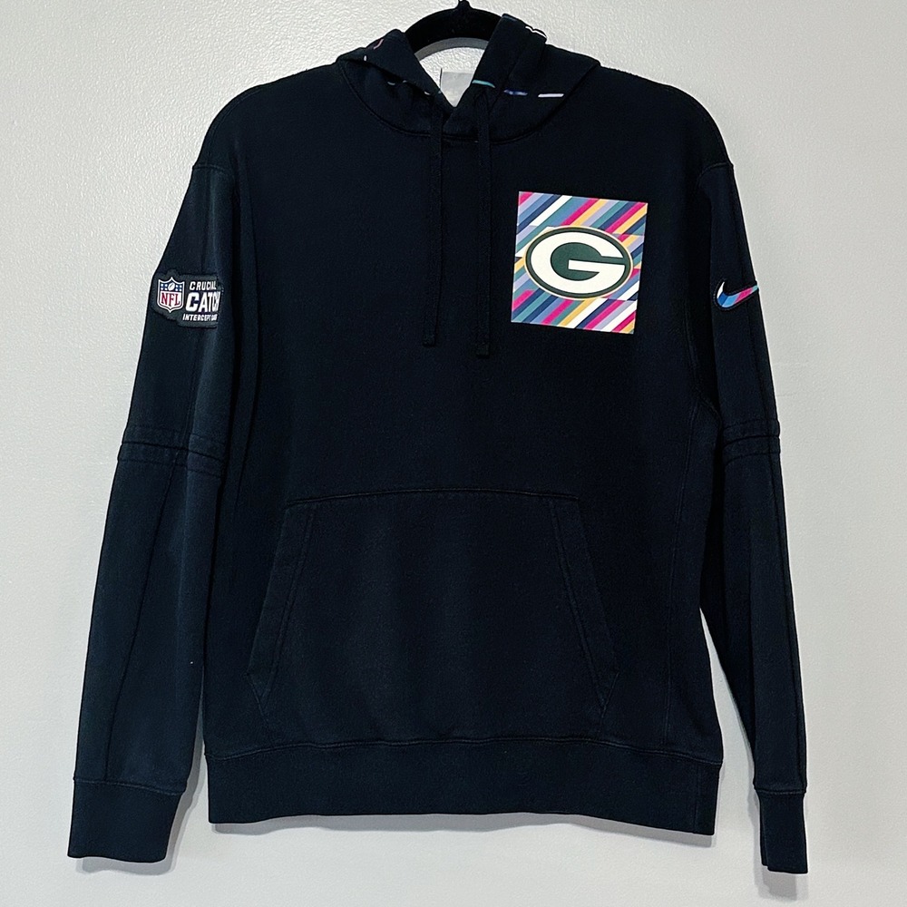 Nike Black Green Bay Packers Crucial Catch Club Pullover Hoodie Size Medium